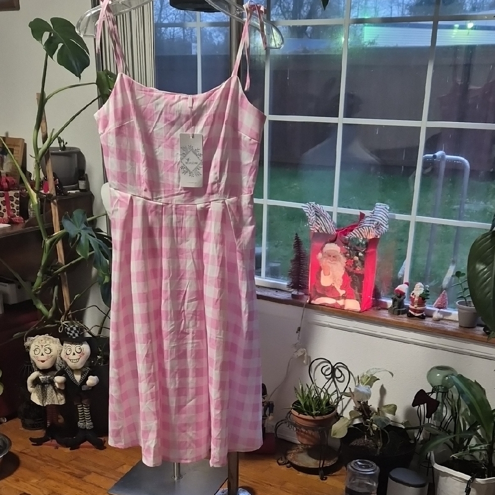 NWT Pink And White Gingham Sundress. Size Small